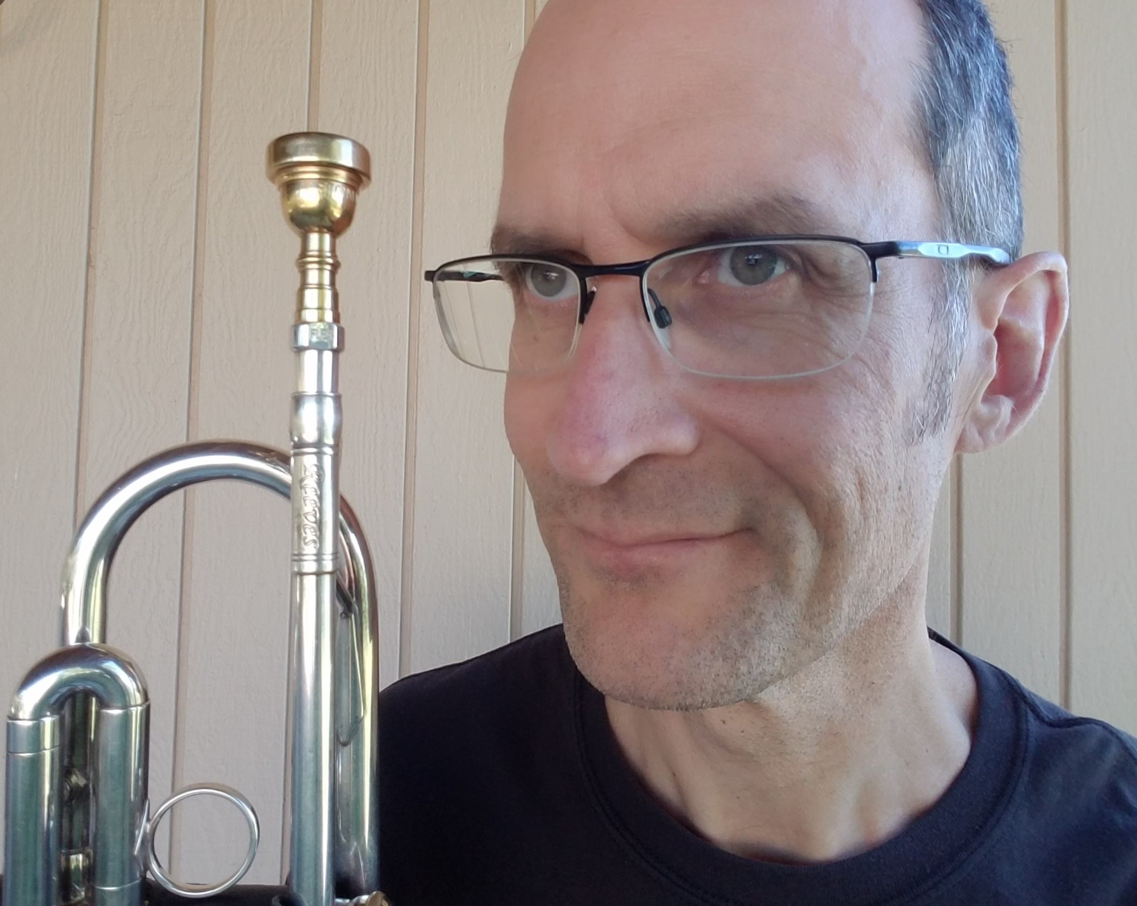 Pete Estabrook closeup with trumpet