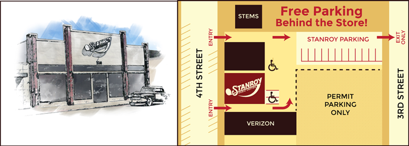 Stanroy illustration of store front and parking map